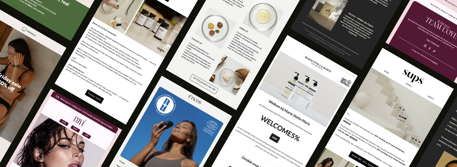 A collage of email marketing designs created for ecommerce brands